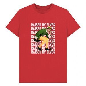 Elf Unisex Adult Raised By Elves Graphic T-Shirt / Red